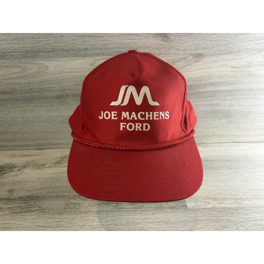 Vintage Joe Machens Ford SnapBack Hat Cap Adjustable Red Cars Rope Mens